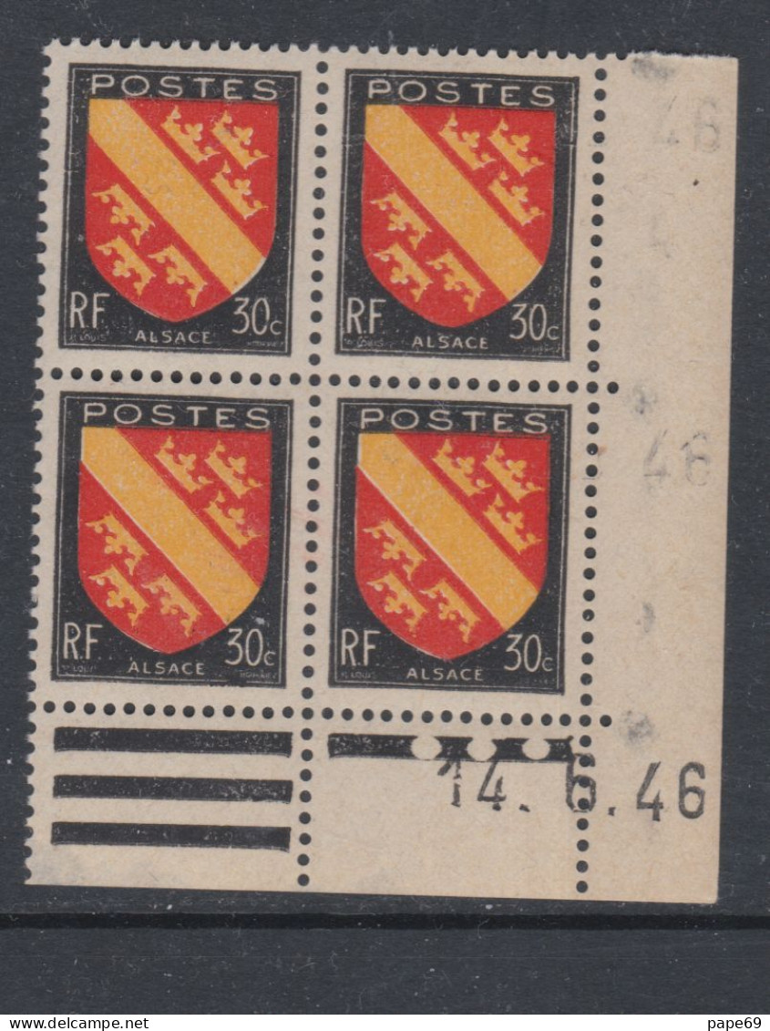 France N° 756 XX : Armoiries De Provinces : Alsace  En Bloc De 4 Coin Daté Du 14 . 6 . 46 : 3 Pts Blancs Sans Char. TB - 1940-1949