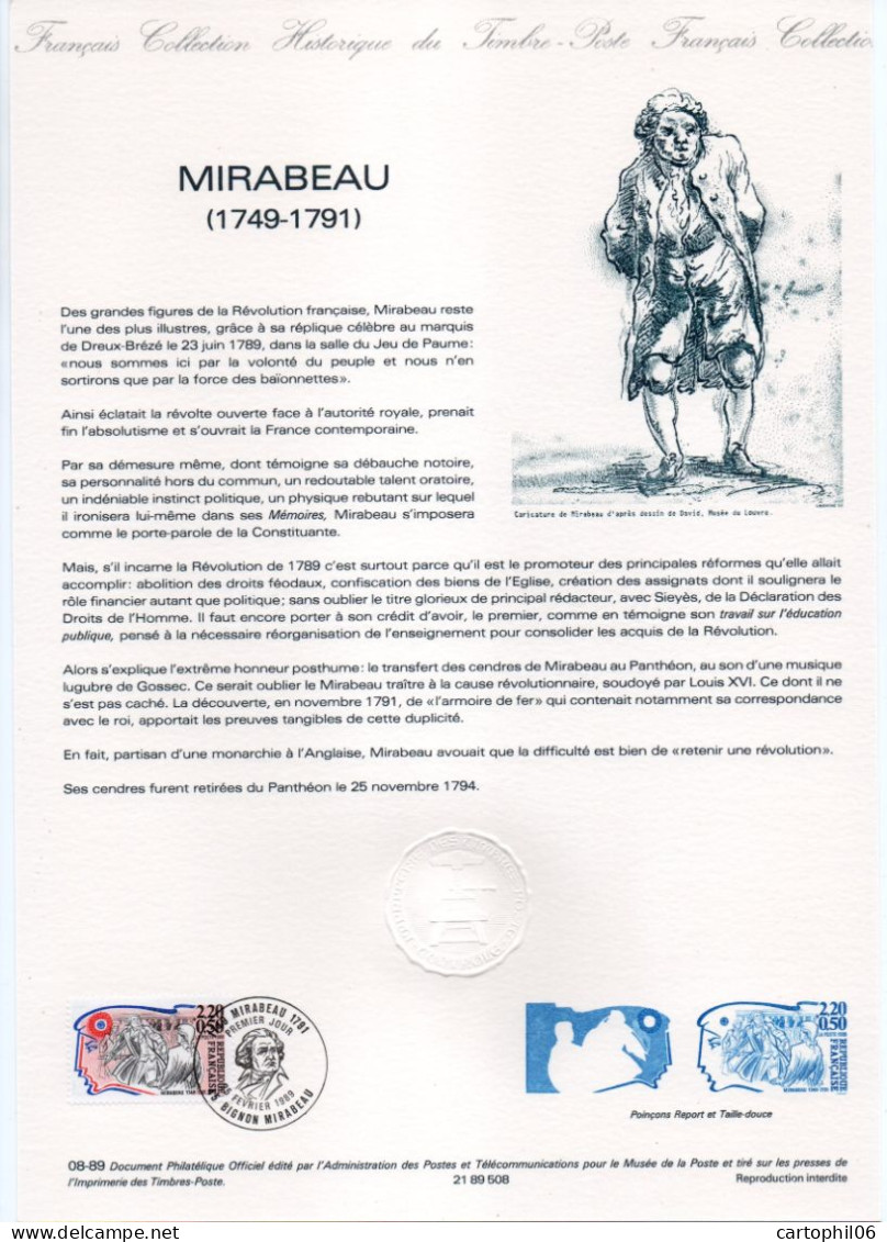 - Document Premier Jour LA RÉVOLUTION FRANCAISE : MIRABEAU (1749-1791) - BIGNON 25.2.1989 - - Revolución Francesa