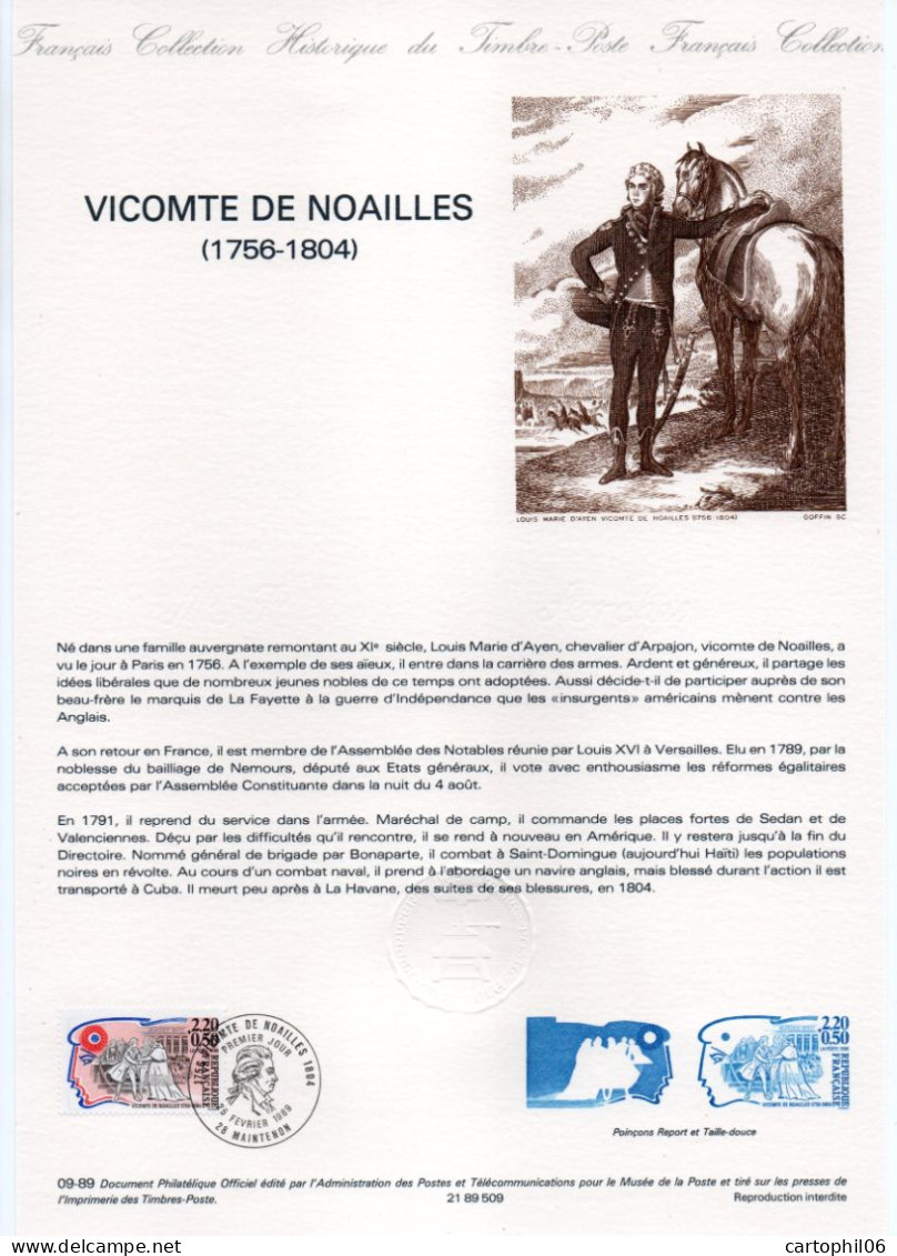 - Document Premier Jour LA RÉVOLUTION FRANCAISE : VICOMTE DE NOAILLES (1756-1804) - MAINTENON 25.2.1989 - - French Revolution