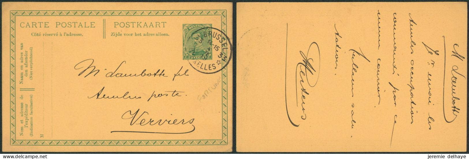 EP Au Type 5ctm Vert Albert I + Obl Agence De Fortune "Brussel / Bruxelles 33" > Verviers - Postcards 1909-1934