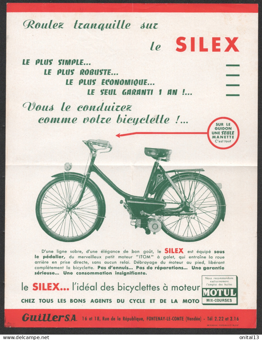 PUB GUILLER SA FONTENAY LE COMTE / CYCLOMOTEUR LE SILEX / MOBYLETTE / MOTUL TYPE  SOLEX     F103 - Publicités