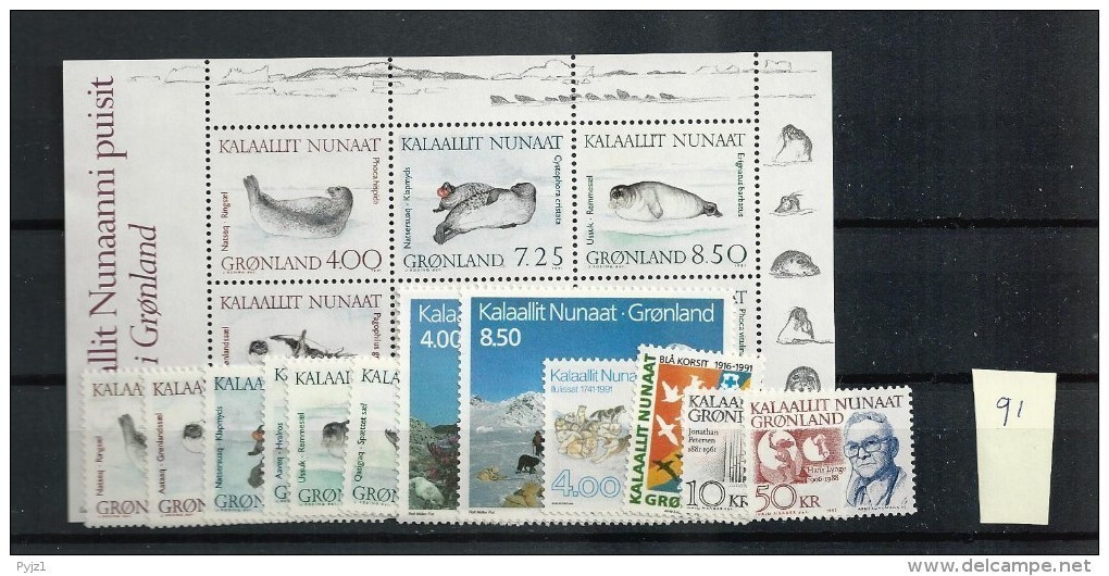 1991 MNH Greenland, Year Complete According To Michel, Postfris - Años Completos