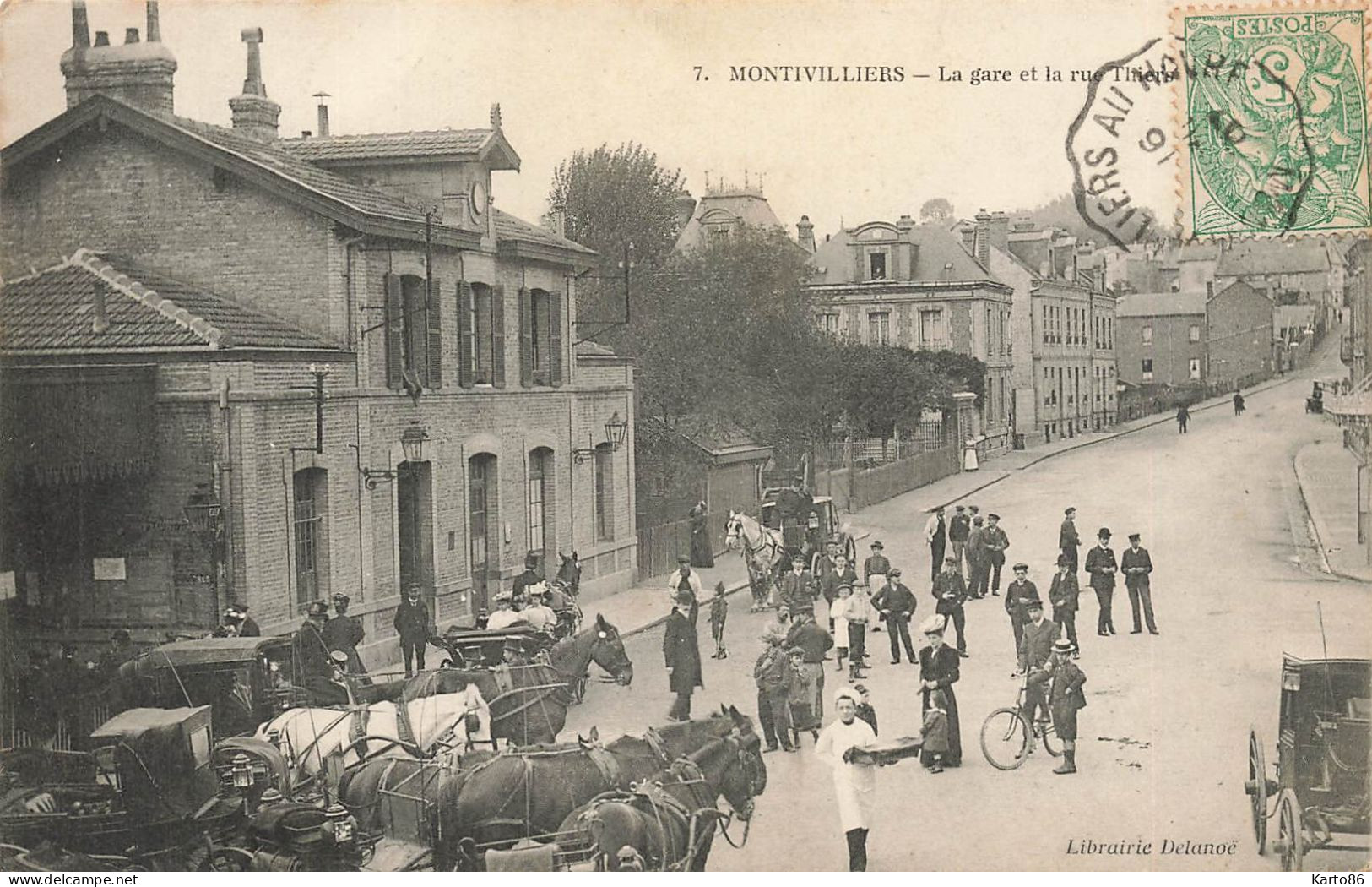 Montivilliers * La Gare Et La Rue Thiers * Attelage Diligence * Villageois - Montivilliers