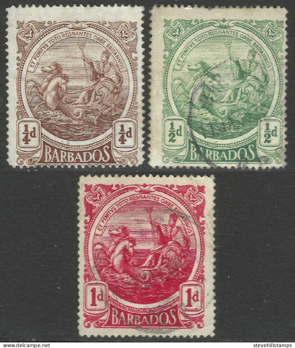 Barbados. 1916-19 Seal Of Colony. ¼d, ½d, 1d Used. SG 181a, 182, 183a. M4076 - Barbades (...-1966)