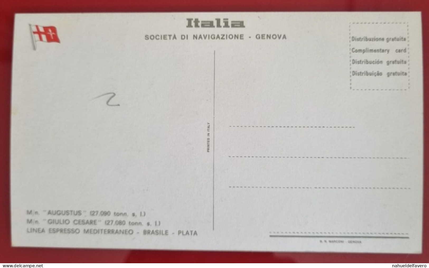 Carta Postale Non Circulée - ITALIA - SOCIETÁ DI NAVEGAZIONE, GENOVA - M/n GIULIO CESARE (27.080 Tonn. S. L.) - Chiatte, Barconi