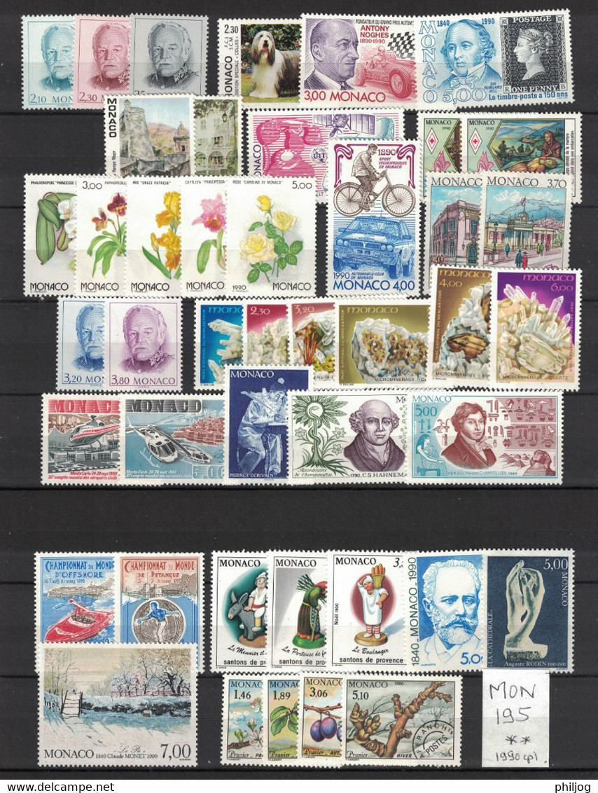 Monaco - Année 1990 Complète - Neuve SANS Charnière - 48 Timbres Du 1705 à 1752 + Préo, 1 BF, 2 Carnets - MNH Year 1990 - Full Years