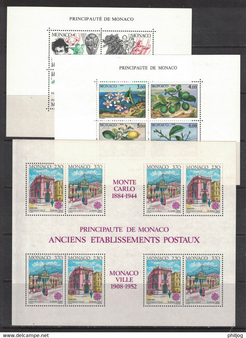 Monaco - Année 1990 Complète - Neuve SANS Charnière - 48 Timbres Du 1705 à 1752 + Préo, 1 BF, 2 Carnets - MNH Year 1990 - Full Years