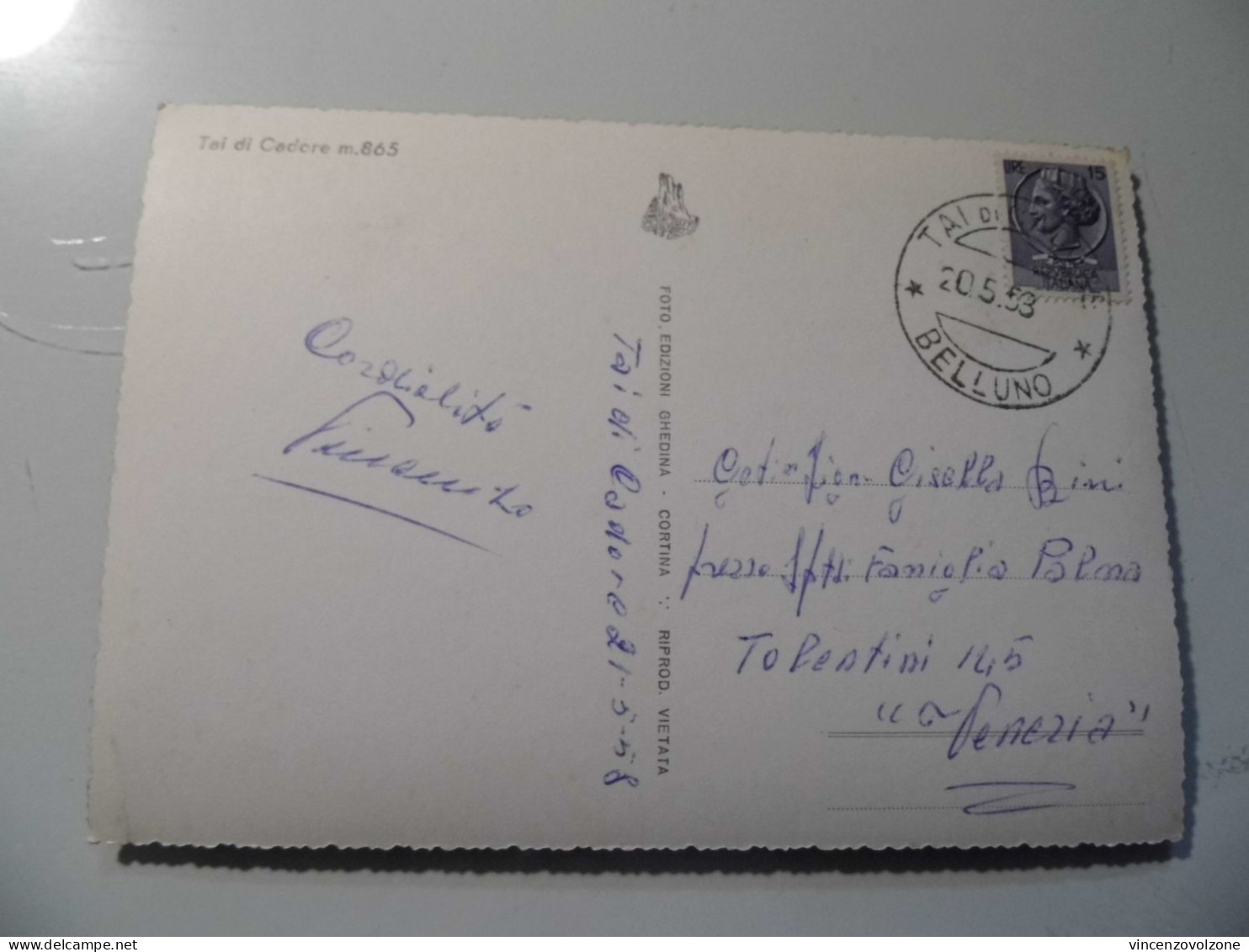Cartolina Viaggiata "TAI DI CADORE" 1958 - Belluno