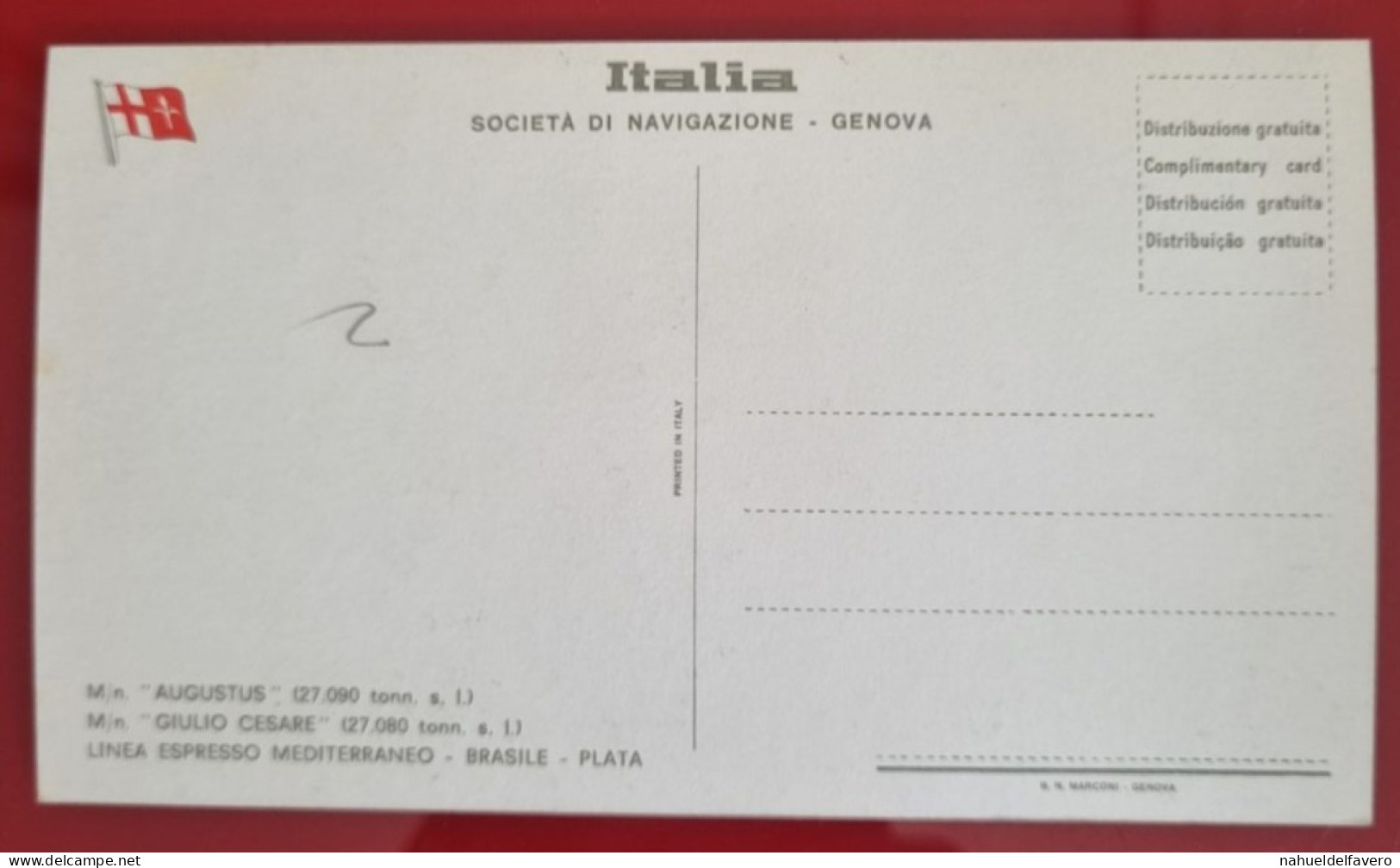 Carta Postale Non Circulée - ITALIA - SOCIETÁ DI NAVEGAZIONE, GENOVA - M/n GIULIO CESARE (27.080 Tonn. S. L.) - Binnenschepen