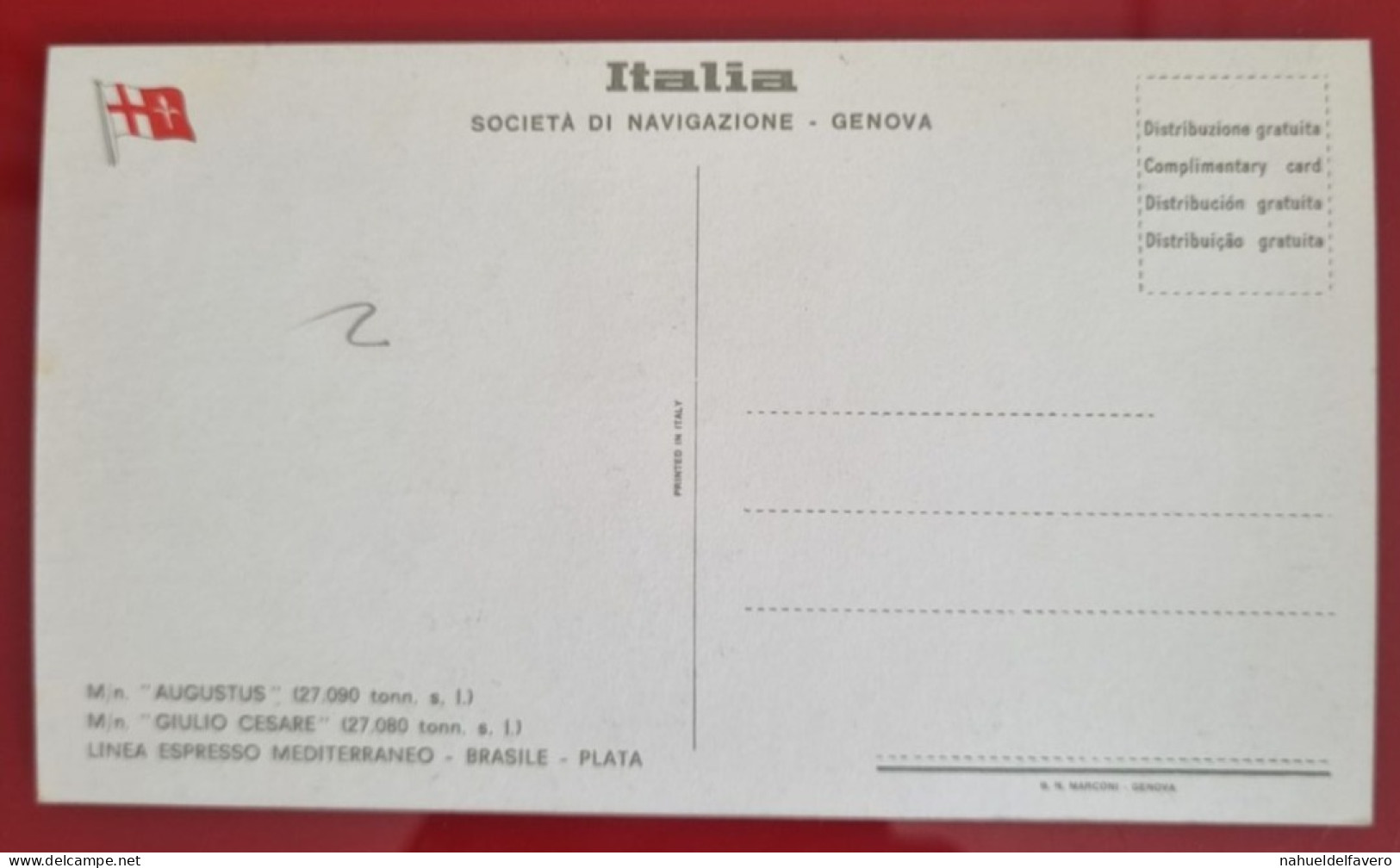 Carta Postale Non Circulée - ITALIA - SOCIETÁ DI NAVEGAZIONE, GENOVA - M/n GIULIO CESARE (27.080 Tonn. S. L.) - Embarcaciones