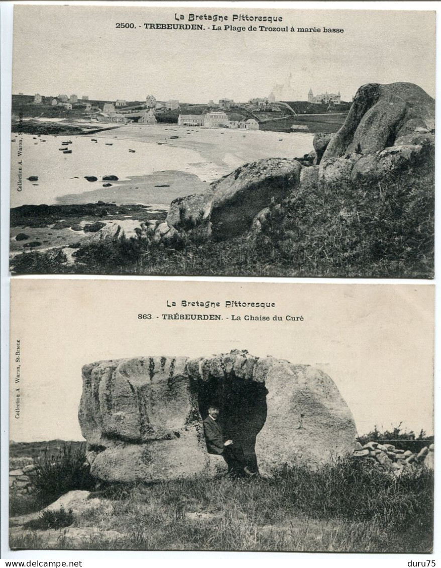 LOT 3 CPA * TRÉBEURDEN La Plage De Trozoul à Marée Basse / La Chaise Du Curé (homme) / L'Église - Trébeurden