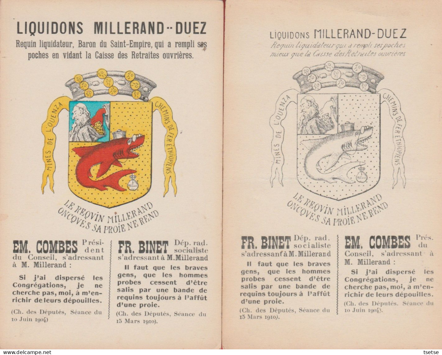 2 Cartes Politiques , Satiriques  / Liquidons Millerand-Duez ( Voir Verso ) - Parteien & Wahlen