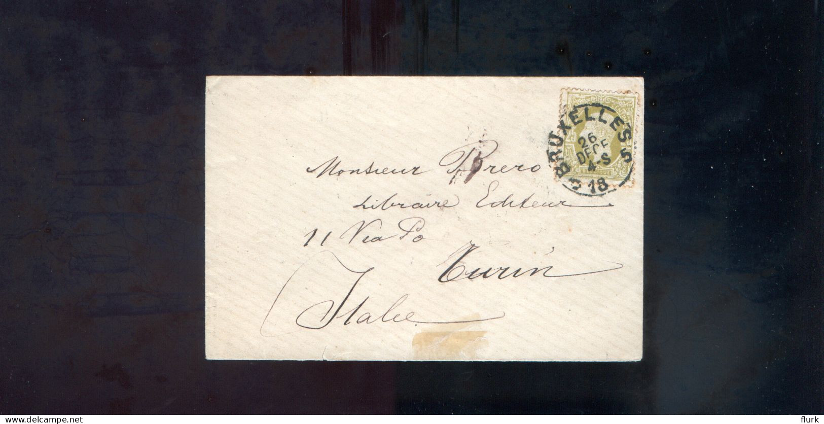 België OCB32 Gestempeld Op Brief Bruxelles 5-Torino 1884 Perfect (2 Scans) - 1869-1883 Léopold II
