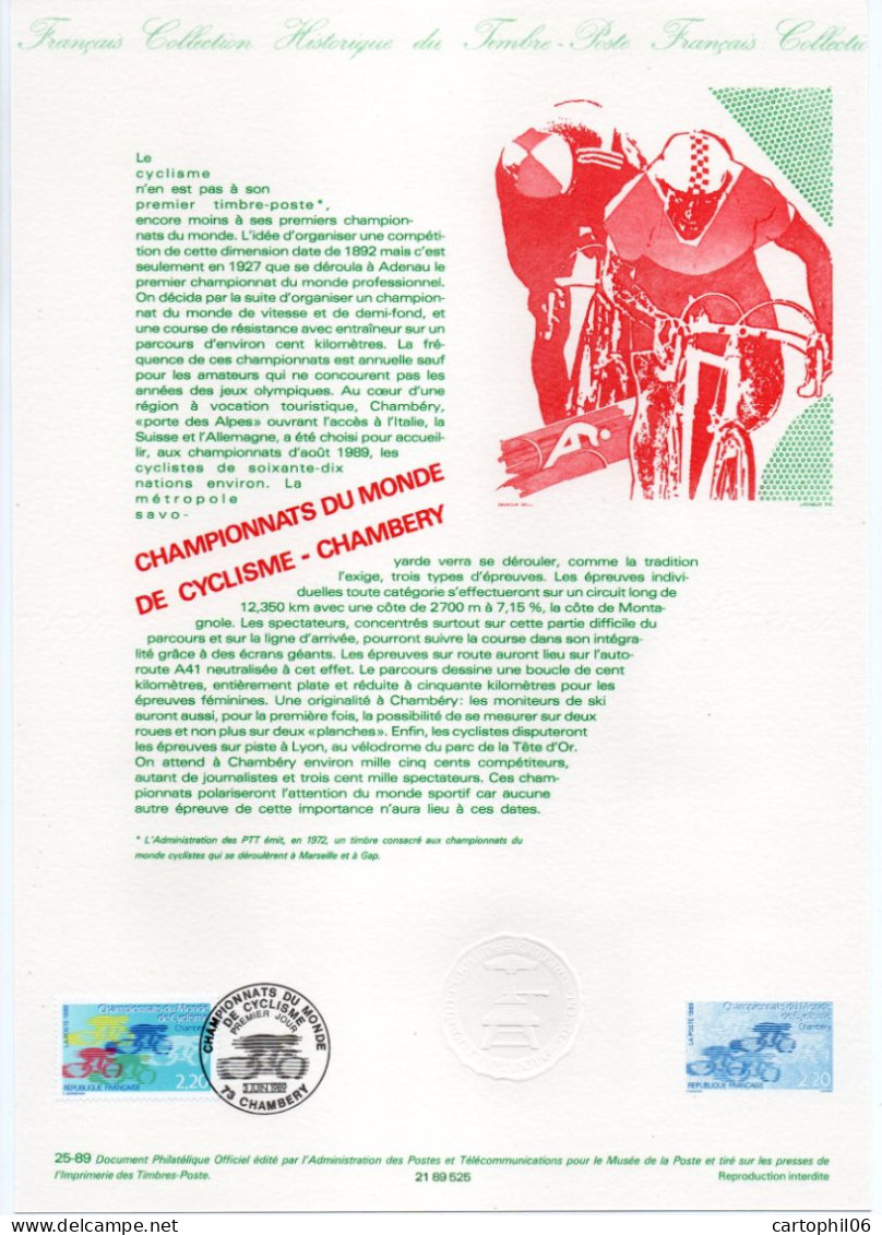 - Document Premier Jour CHAMPIONNATS DU MONDE DE CYCLISME - CHAMBÉRY 3.6.1989 - - Ciclismo