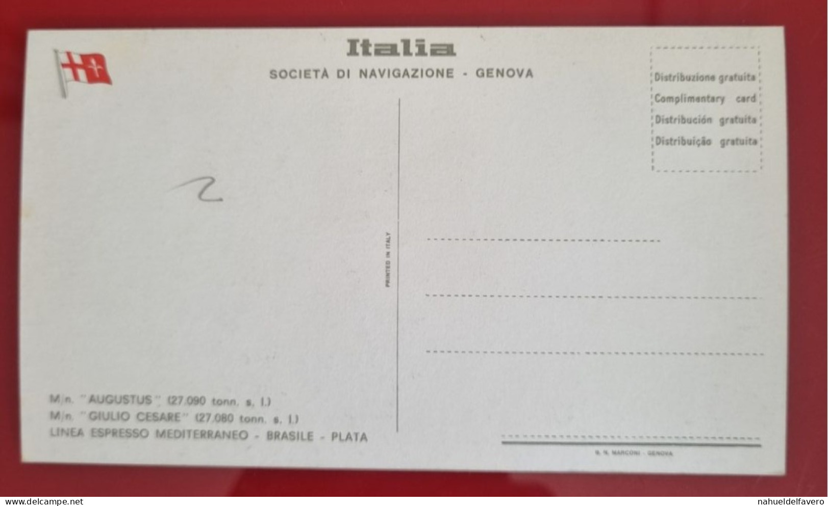 Carta Postale Non Circulée - ITALIA - SOCIETÁ DI NAVEGAZIONE, GENOVA - M/n GIULIO CESARE (27.080 Tonn. S. L.) - Chiatte, Barconi