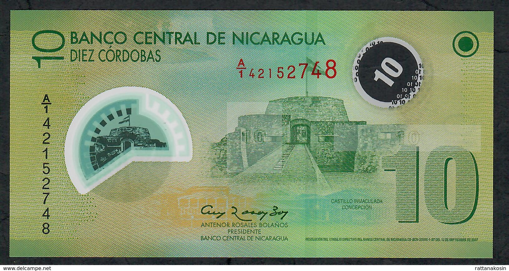 NICARAGUA P201b 10 CORDOBAS Dated 2007 Issued 2012 Prefix A/1  UNC. - Nicaragua