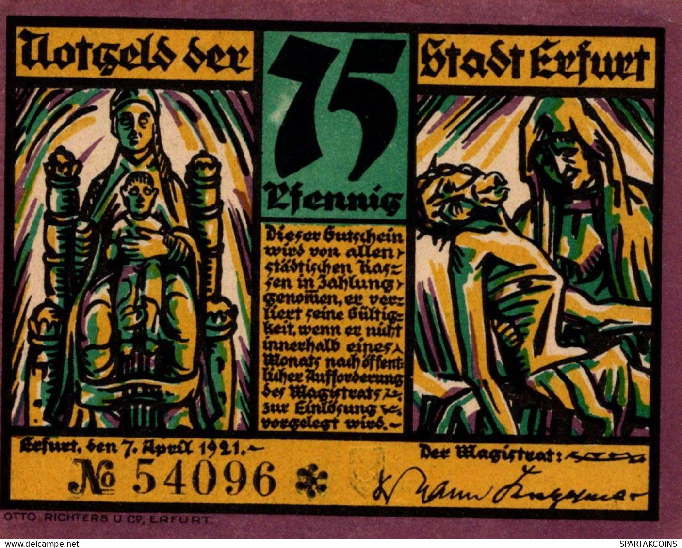 75 PFENNIG 1920 Stadt ERFURT Saxony UNC DEUTSCHLAND Notgeld Banknote #PB298 - Lokale Ausgaben