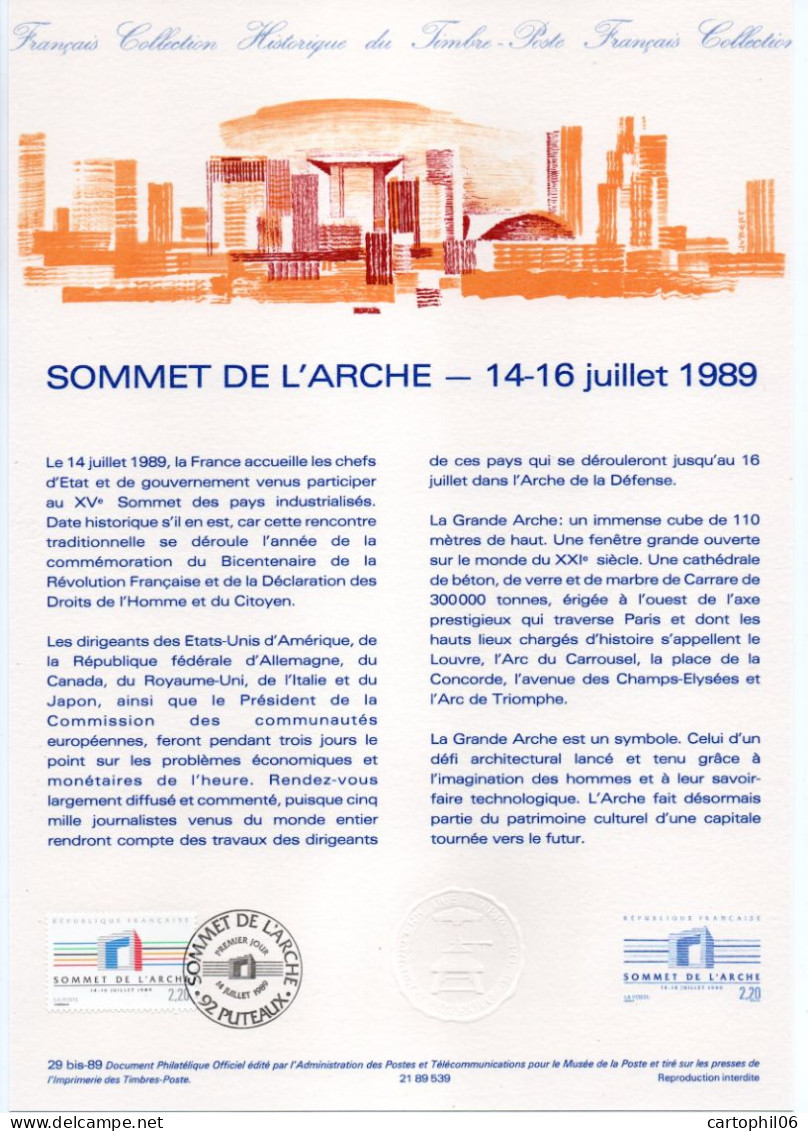 - Document Premier Jour LE SOMMET DE L'ARCHE DE LA DÉFENSE - PUTEAUX 14.7.1989 - - Monumenten