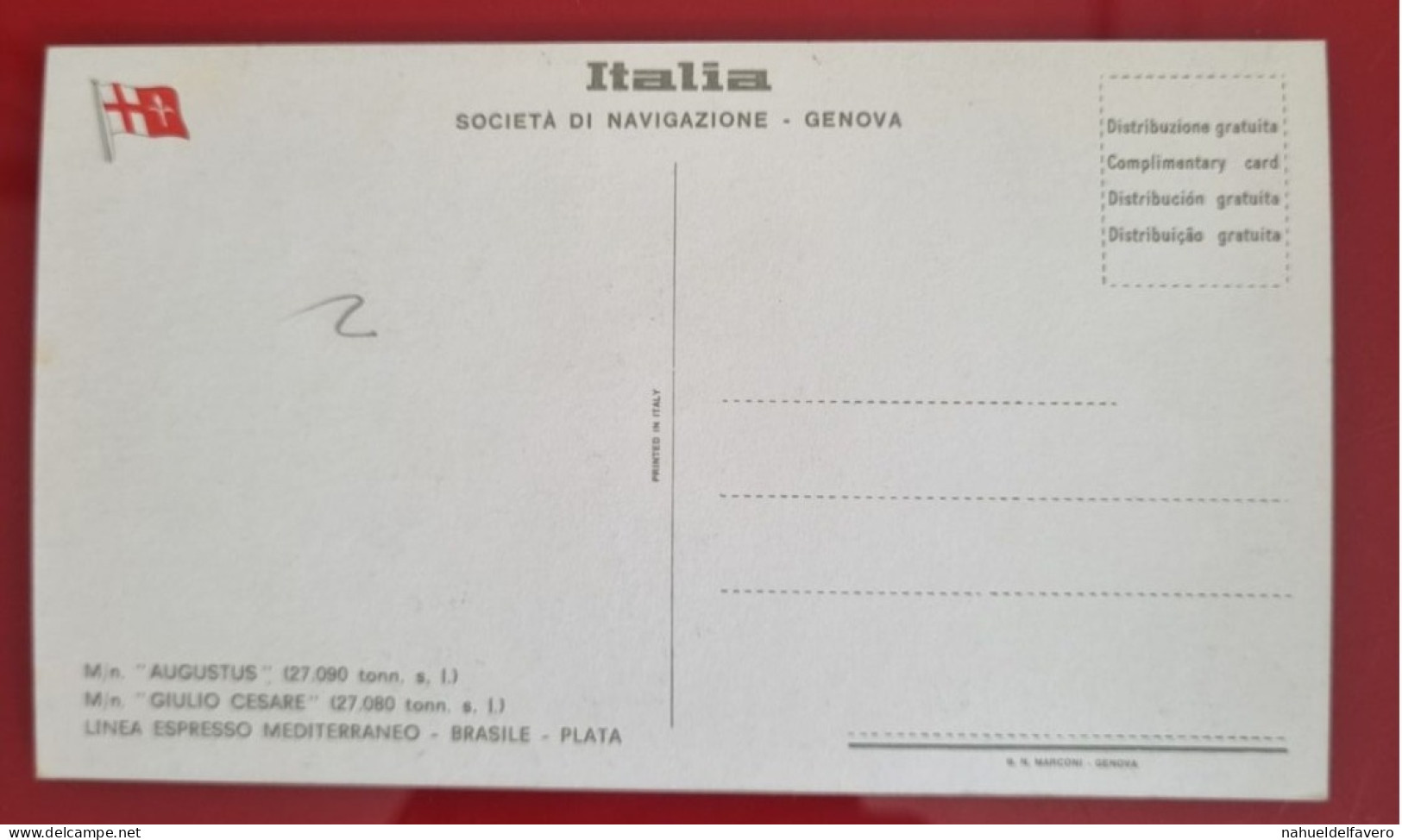 Carta Postale Non Circulée - ITALIA - SOCIETÁ DI NAVEGAZIONE, GENOVA - M/n GIULIO CESARE (27.080 Tonn. S. L.) - Binnenschepen