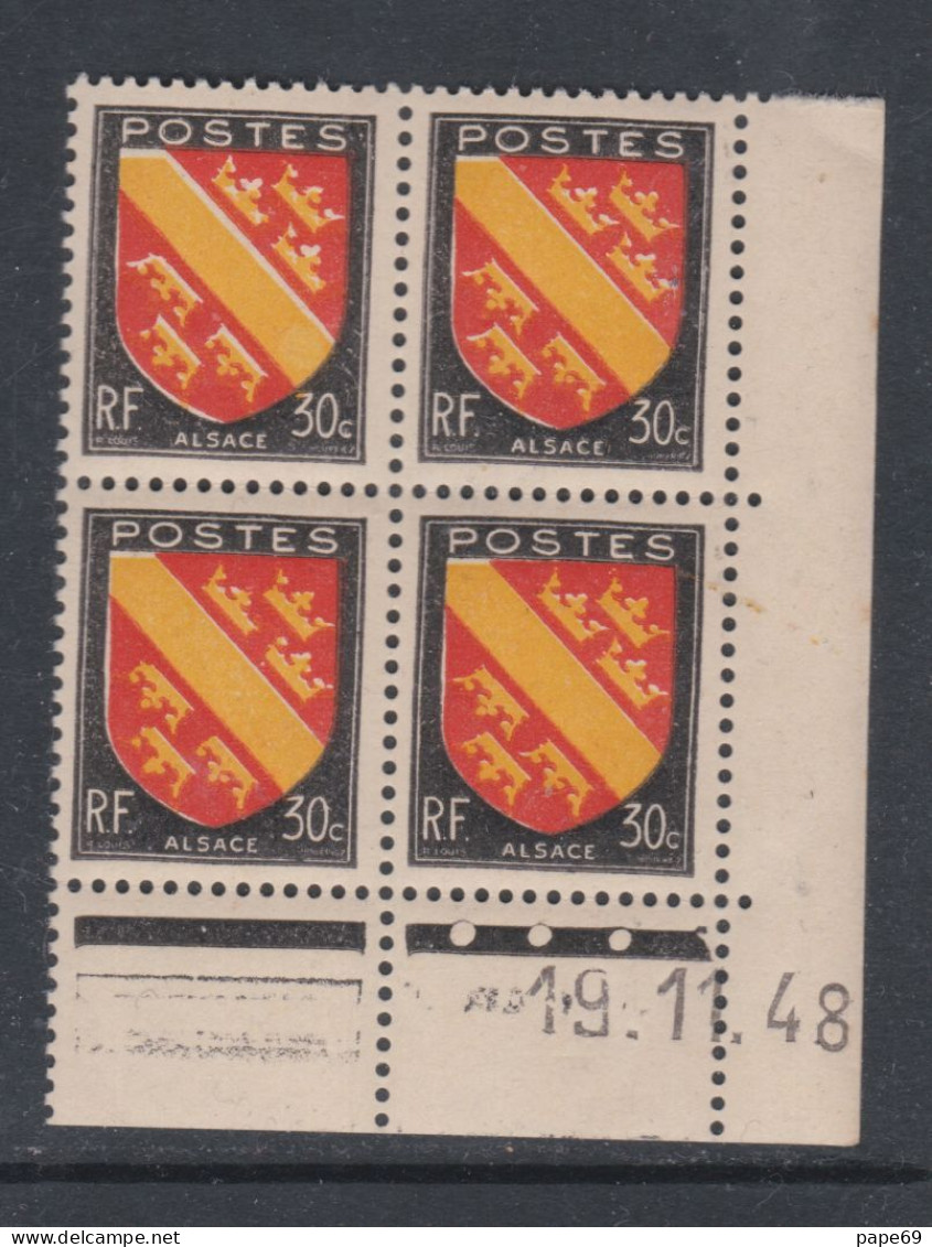 France N° 756 XX : Armoiries De Provinces : Alsace  En Bloc De 4 Coin Daté Du 19 . 1  48 : 3 Ots Blancs Sans Char. TB - 1940-1949