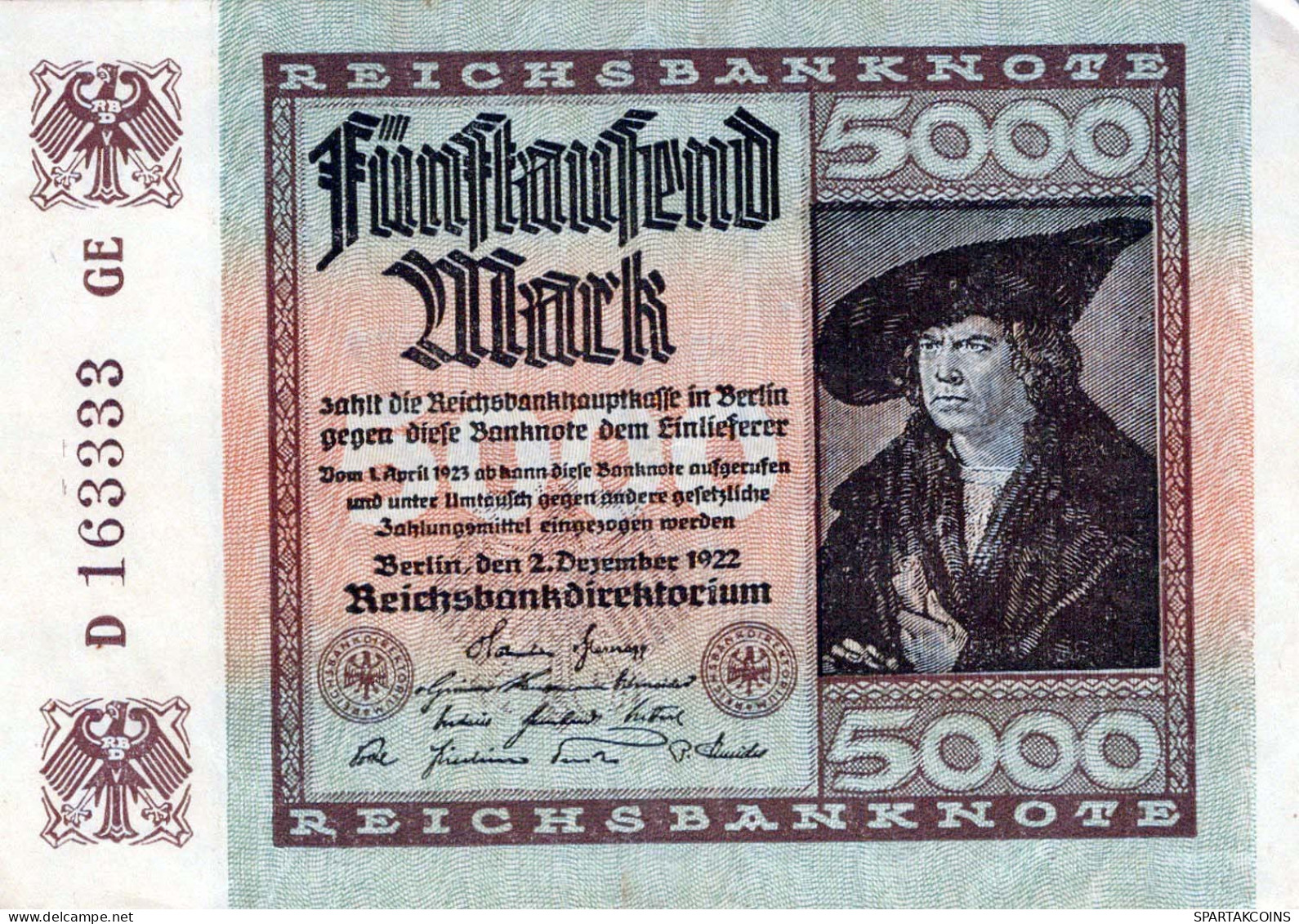 5000 MARK 1922 Stadt BERLIN DEUTSCHLAND Papiergeld Banknote #PL045 - [11] Local Banknote Issues