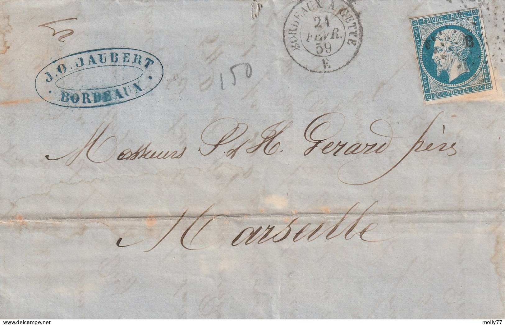 Lettre De Bordeaux à Marseille Avec Ambulant De Bordeaux à Cette LAC - 1849-1876: Période Classique