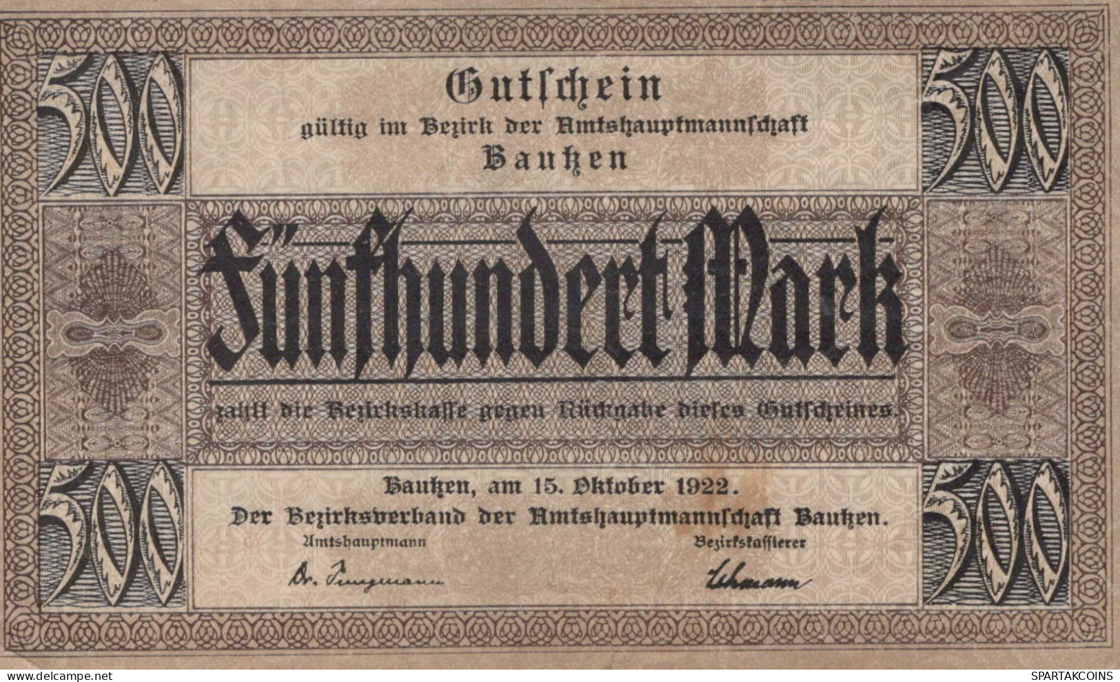 500 MARK 1922 Stadt BAUTZEN Saxony DEUTSCHLAND Notgeld Papiergeld Banknote #PK898 - Lokale Ausgaben