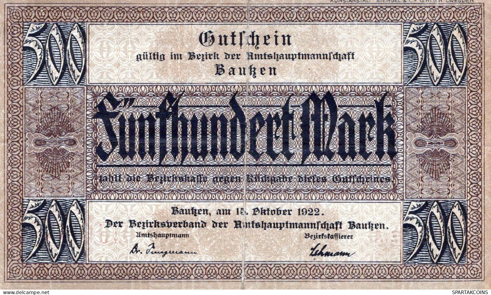 500 MARK 1922 Stadt BAUTZEN Saxony DEUTSCHLAND Notgeld Papiergeld Banknote #PK927 - Lokale Ausgaben