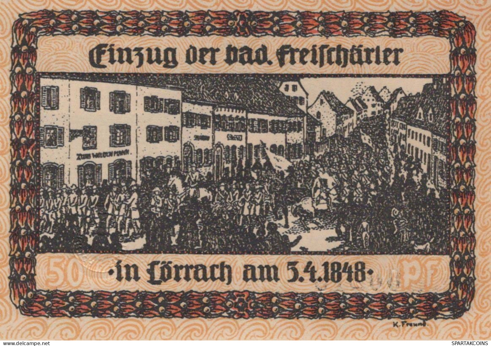 50 PFENNIG Stadt LoRRACH Baden DEUTSCHLAND Notgeld Papiergeld Banknote #PG406 - Lokale Ausgaben