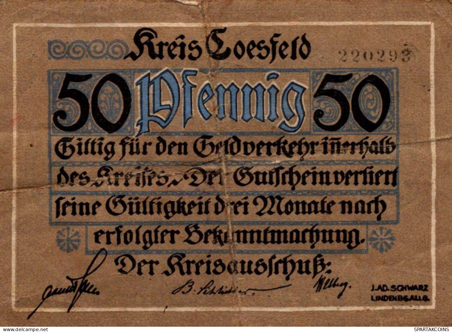 50 PFENNIG Stadt COESFELD Westphalia DEUTSCHLAND Notgeld Banknote #PI186 - Lokale Ausgaben