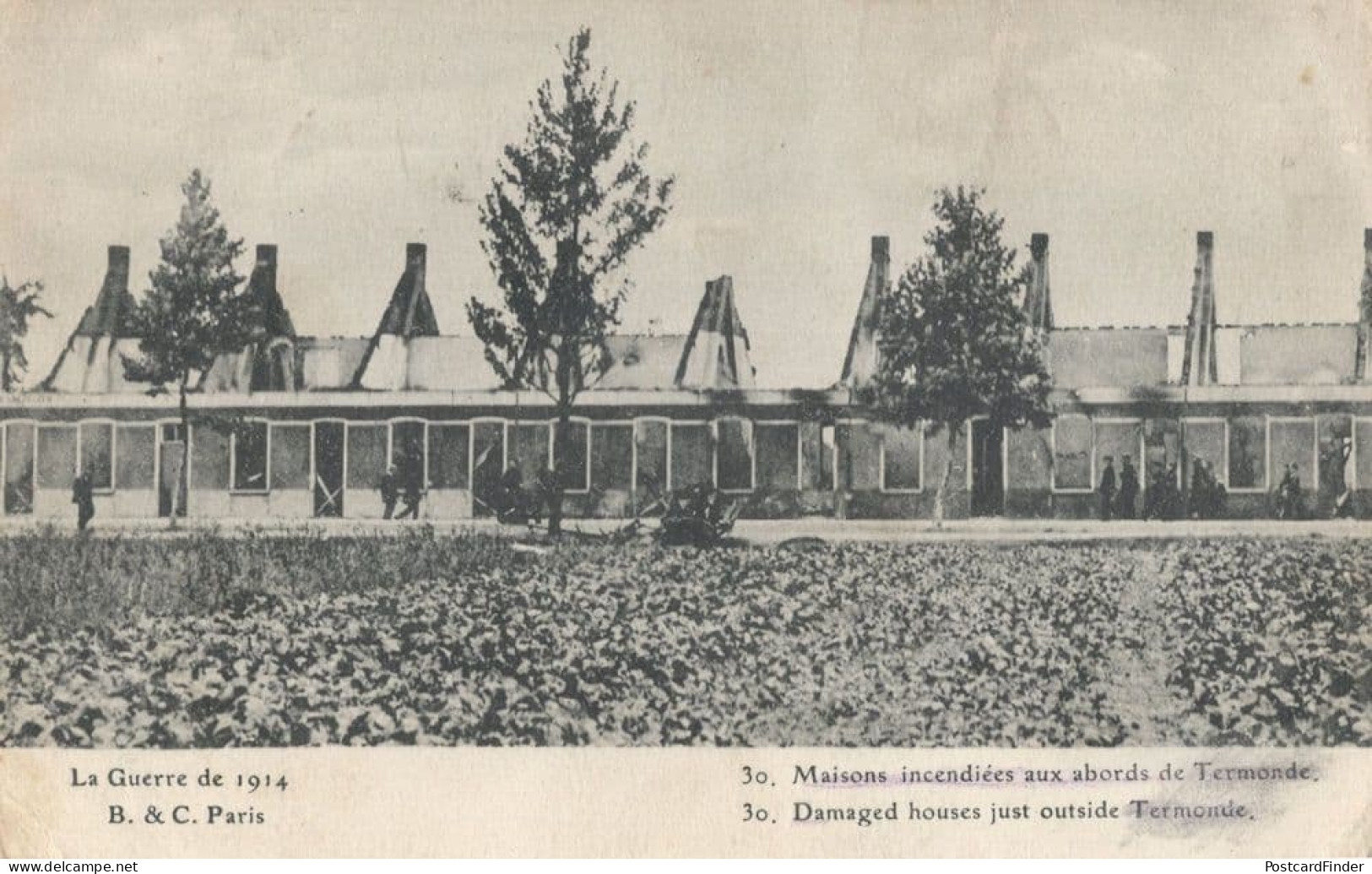 Damaged Houses Just Outside Termonde WW1 War Damage Postcard - War 1914-18