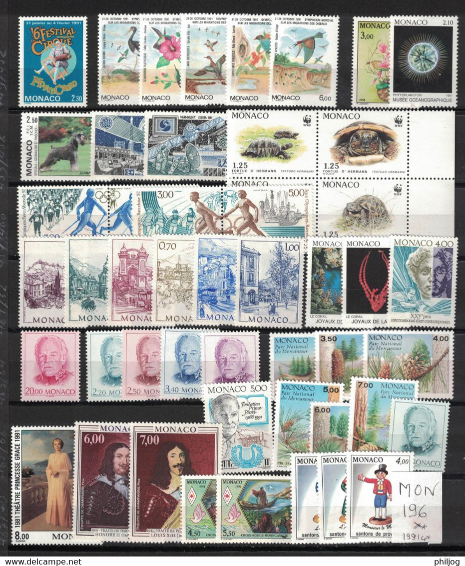 Monaco - Année 1991 Complète - Neuve SANS Charnière - 57 Timbres Du 1753 à 1809 + 1 BF, 1 Feuillet - MNH Year 1991 - Années Complètes