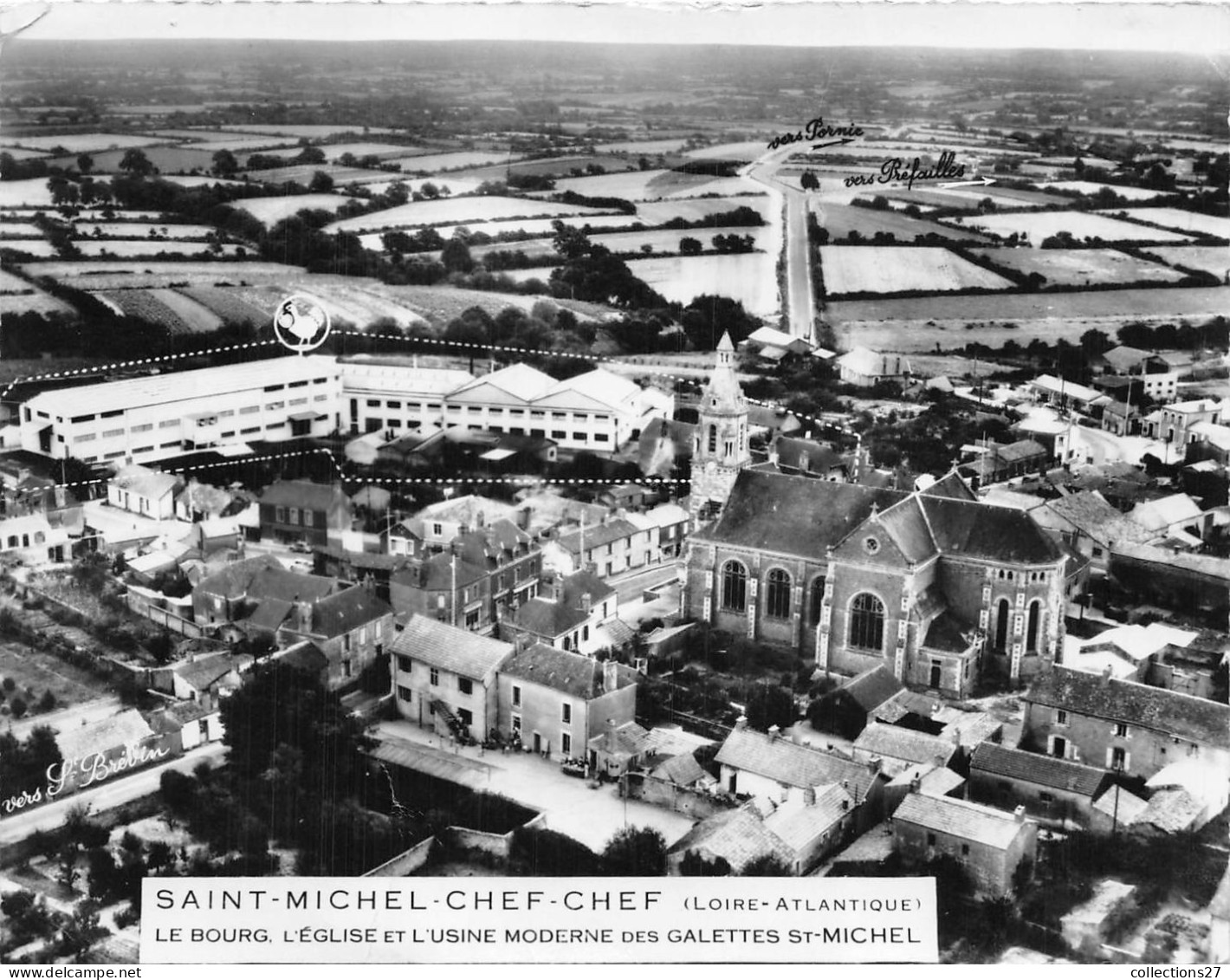 44-SAINT-MICHEL-CHEF-CHEF- LE BOURG L'EGLISE ET L'USINE MODERNE DES GALETTES ST-MICHEL - Saint-Michel-Chef-Chef