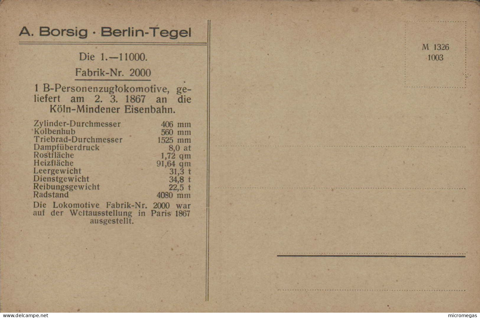 A. Borsig - Lokomotive Geliefert 1867 An Die Köln-Mindener Eisenbahn - Eisenbahnen