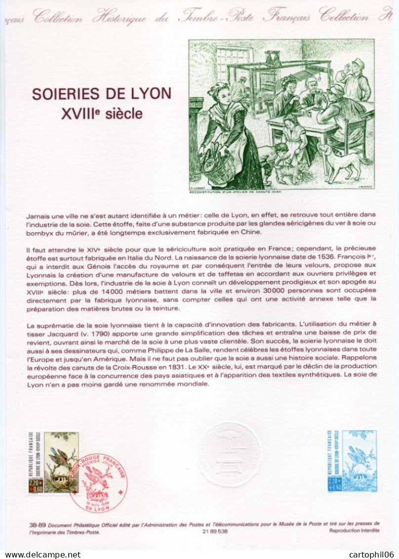 - Document Premier Jour CROIX-ROUGE - SOIERIES DE LYON XVIIIe Siècle - LYON 18.11.1989 - - Red Cross