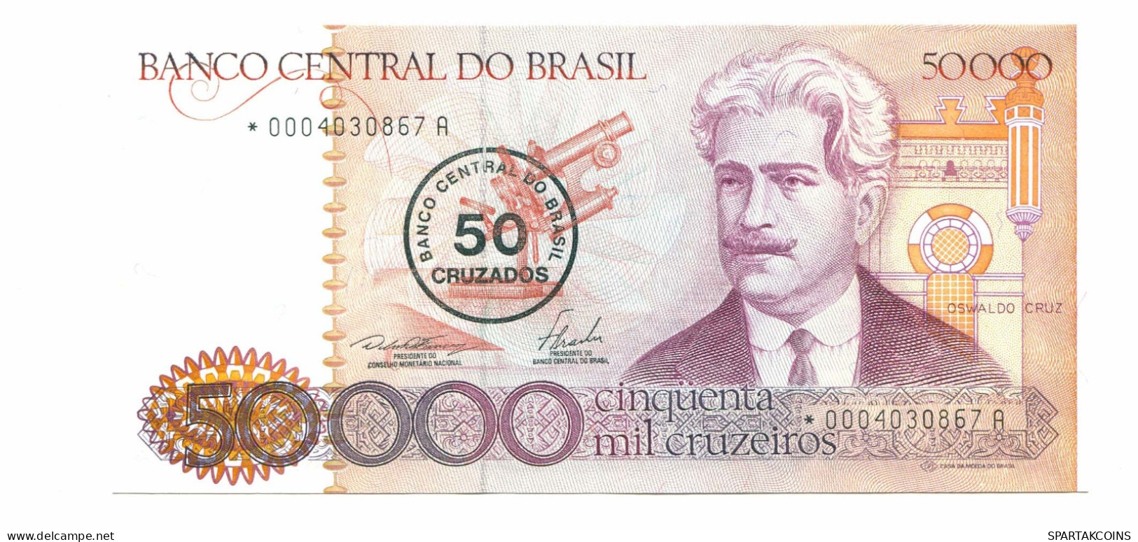BRAZIL REPLACEMENT NOTE Star*A 50 CRUZADOS ON 50000 CRUZEIROS 1986 UNC P10998.6 - Lokale Ausgaben