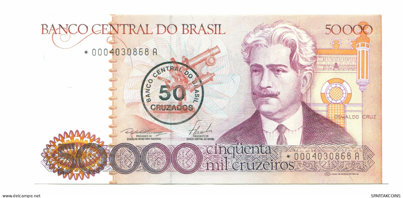 BRAZIL REPLACEMENT NOTE Star*A 50 CRUZADOS ON 50000 CRUZEIROS 1986 UNC P10997.6 - Lokale Ausgaben