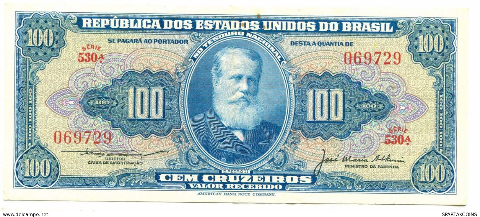 BRASIL 100 CRUZEIROS 1961 SERIE 1343A Paper Money Banknote #P10849.4 - [11] Local Banknote Issues