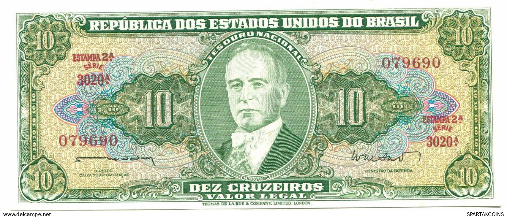 BRASIL 10 CRUZEIROS 1963 SERIE 3020A UNC Paper Money Banknote #P10835.4 - [11] Local Banknote Issues