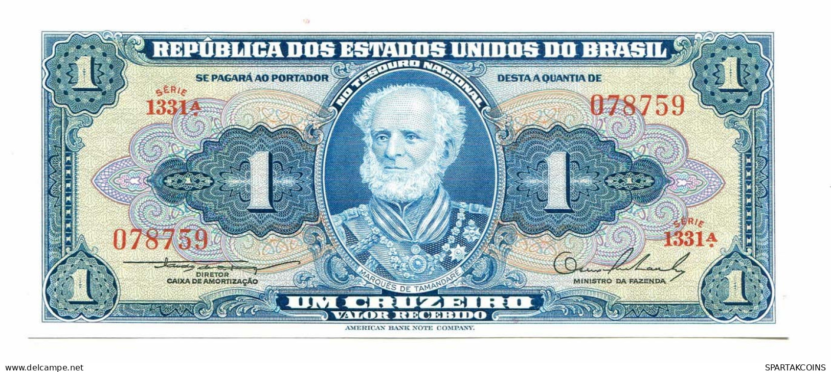 BRASIL 1 CRUZEIRO 1954 SERIE 2709A UNC Paper Money Banknote #P10823.4 - [11] Local Banknote Issues