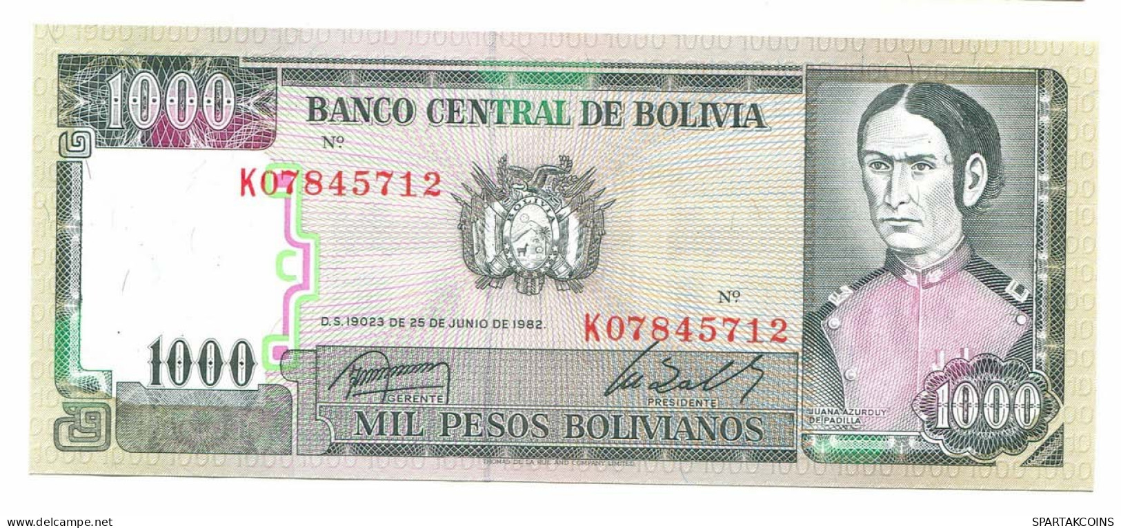 BOLIVIA 1000 PESOS 1982 AUNC Paper Money Banknote #P10807.4 - [11] Local Banknote Issues