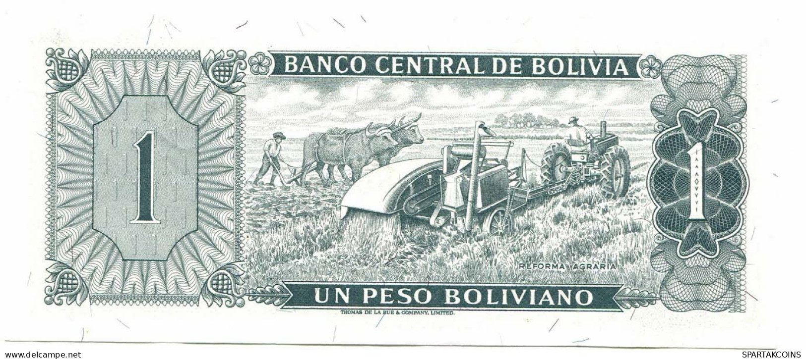 BOLIVIA 1 PESO 1962 AUNC Paper Money Banknote #P10786.4 - [11] Local Banknote Issues