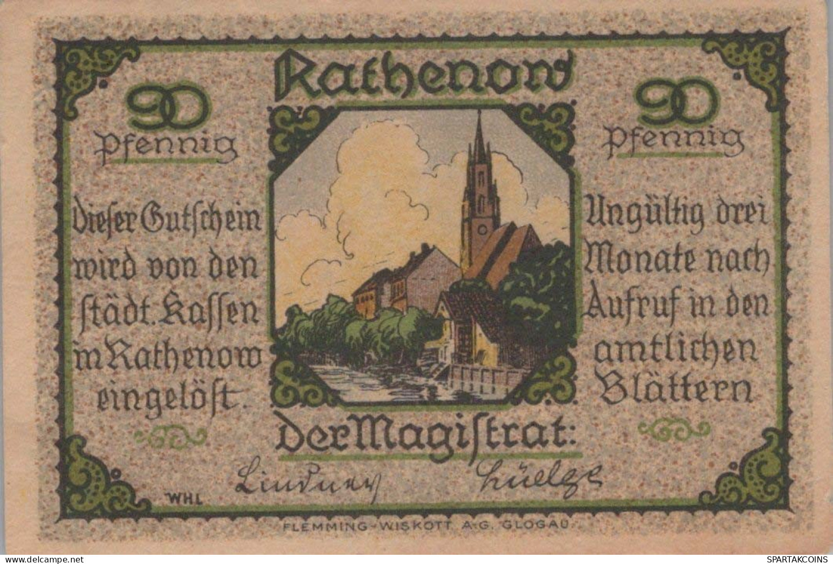 90 PFENNIG Stadt RATHENOW Brandenburg UNC DEUTSCHLAND Notgeld Banknote #PH315 - [11] Local Banknote Issues