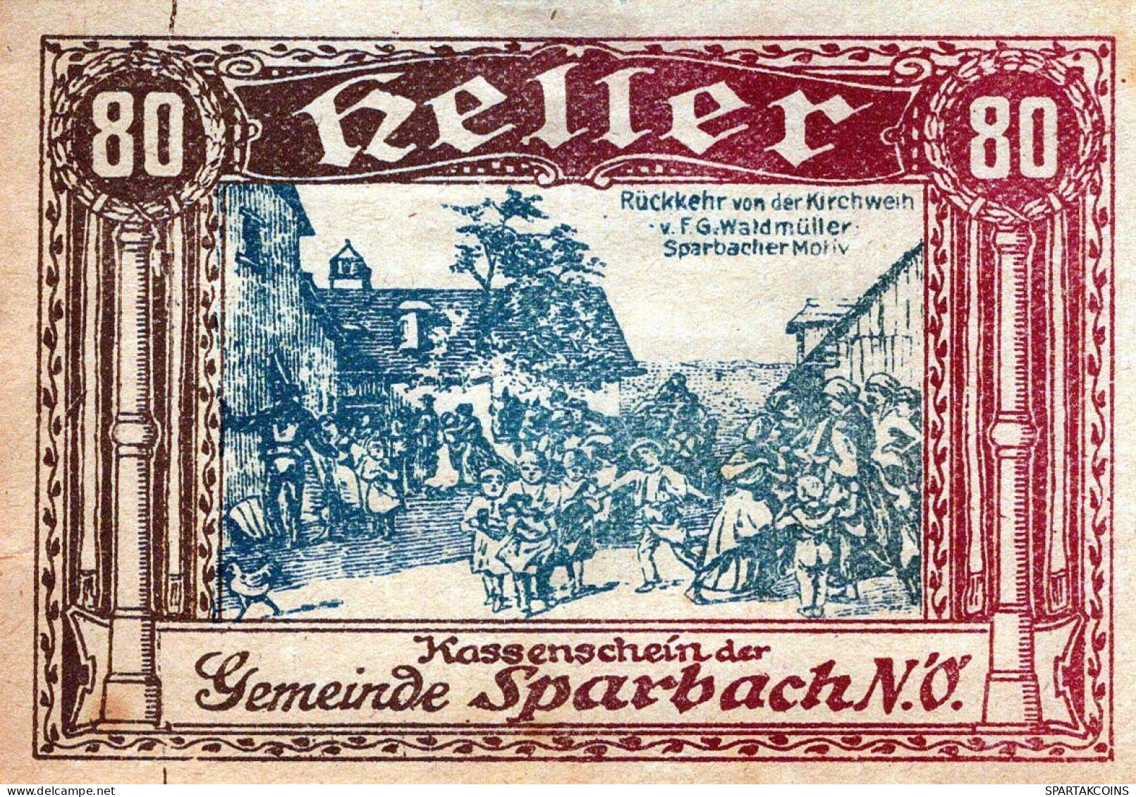 80 HELLER Stadt Sparbach Niedrigeren Österreich Notgeld Banknote #PI264 - [11] Local Banknote Issues