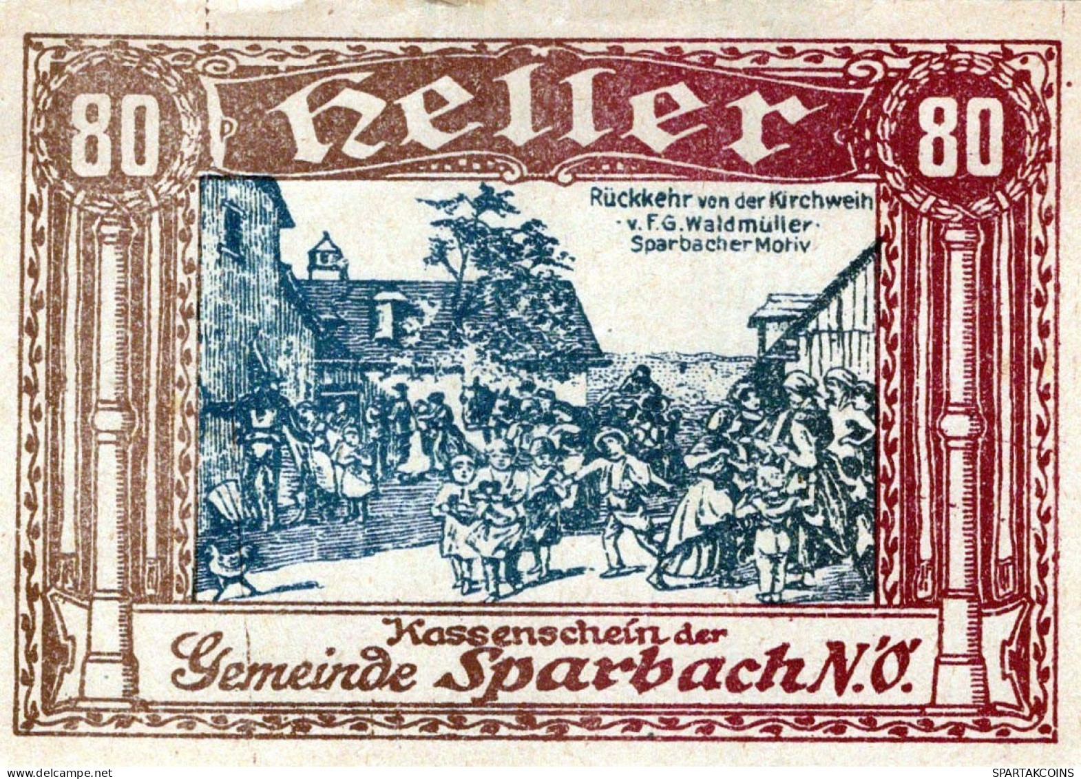 80 HELLER Stadt Sparbach Niedrigeren Österreich Notgeld Papiergeld Banknote #PG996 - [11] Emissions Locales