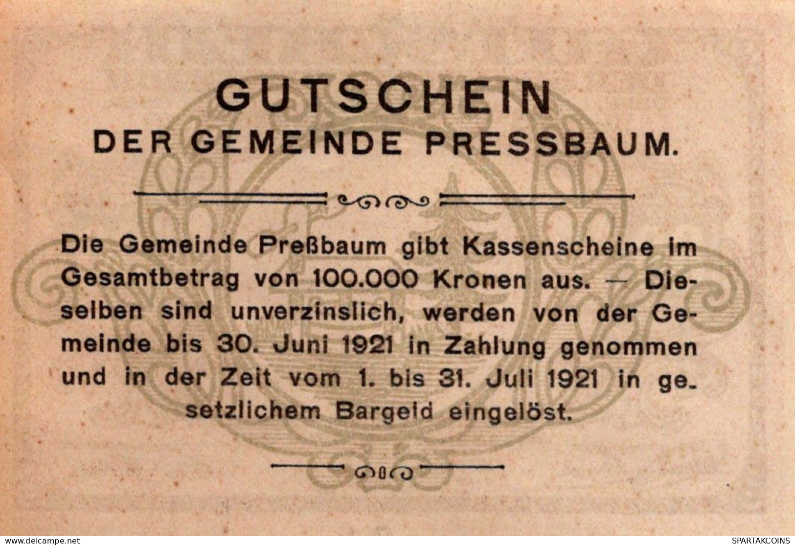 80 HELLER 1921 Stadt PRESSBAUM Niedrigeren Österreich Notgeld Banknote #PE402 - [11] Emissioni Locali