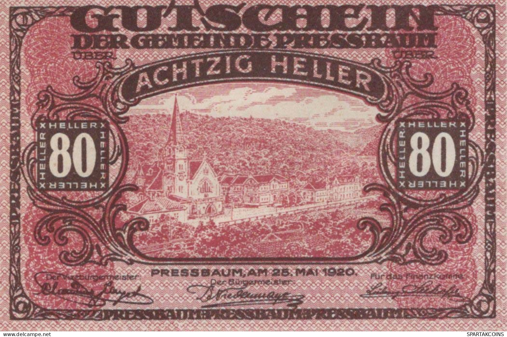 80 HELLER 1921 Stadt PRESSBAUM Niedrigeren Österreich Notgeld Banknote #PE397 - [11] Emissioni Locali