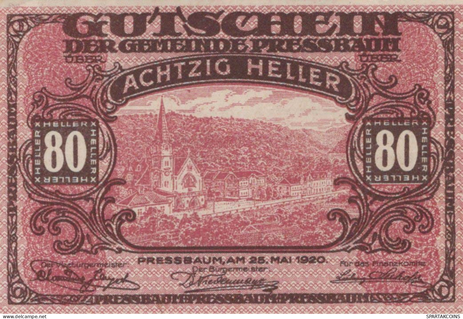80 HELLER 1921 Stadt PRESSBAUM Niedrigeren Österreich Notgeld Banknote #PE367 - [11] Local Banknote Issues