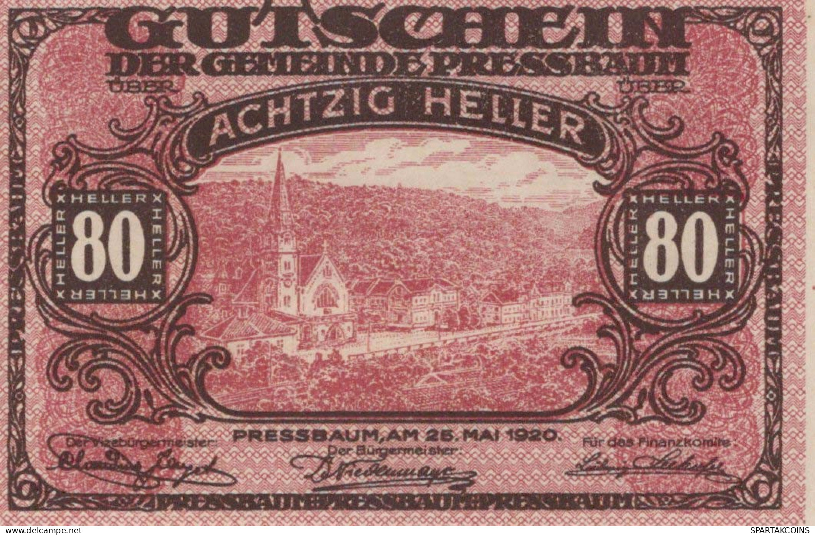 80 HELLER 1921 Stadt PRESSBAUM Niedrigeren Österreich Notgeld Banknote #PE275 - [11] Local Banknote Issues