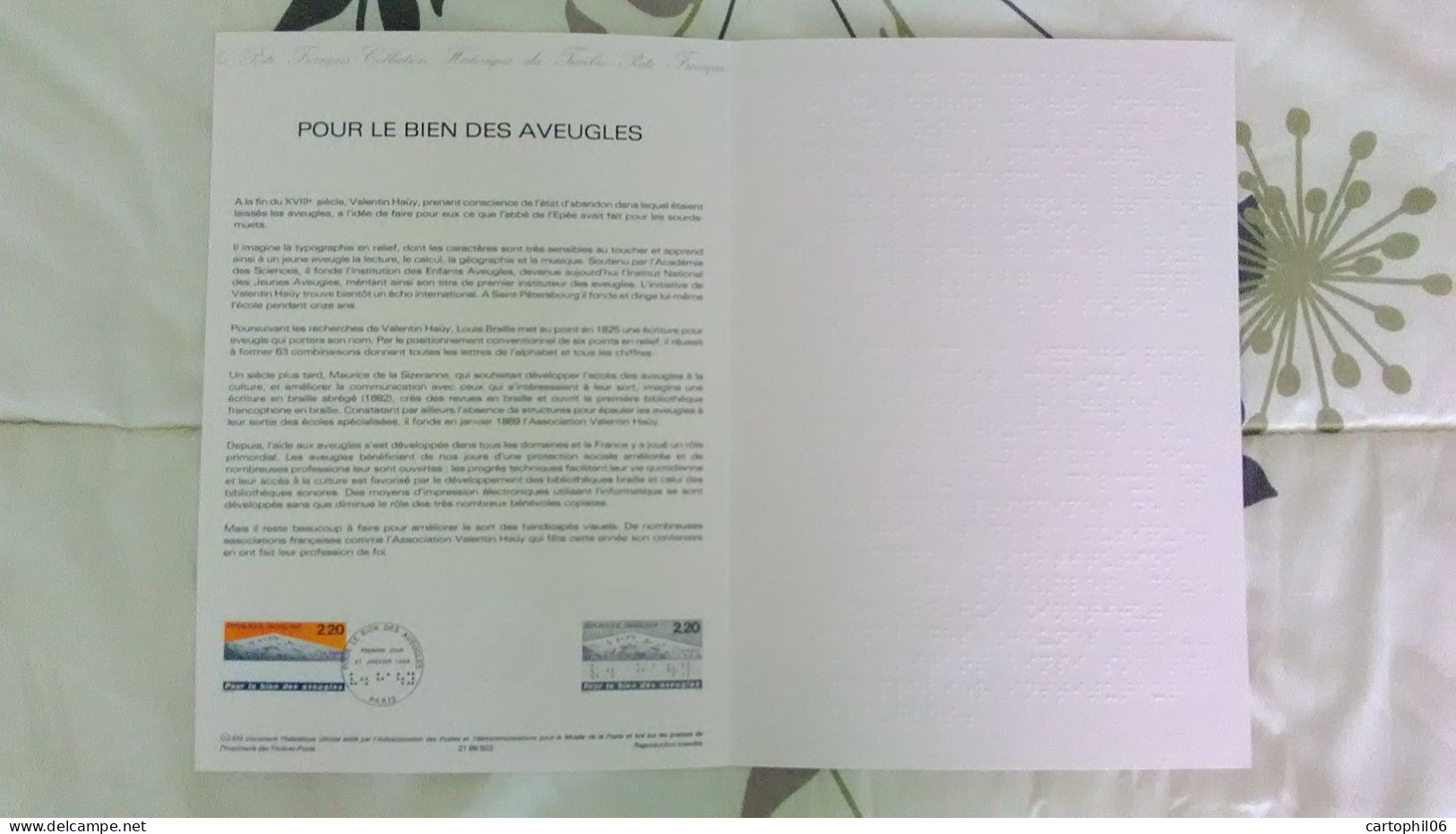 - Document Premier Jour VALENTIN HAÜY - POUR LE BIEN DES AVEUGLES - PARIS 27.1.1989 - - Handicap